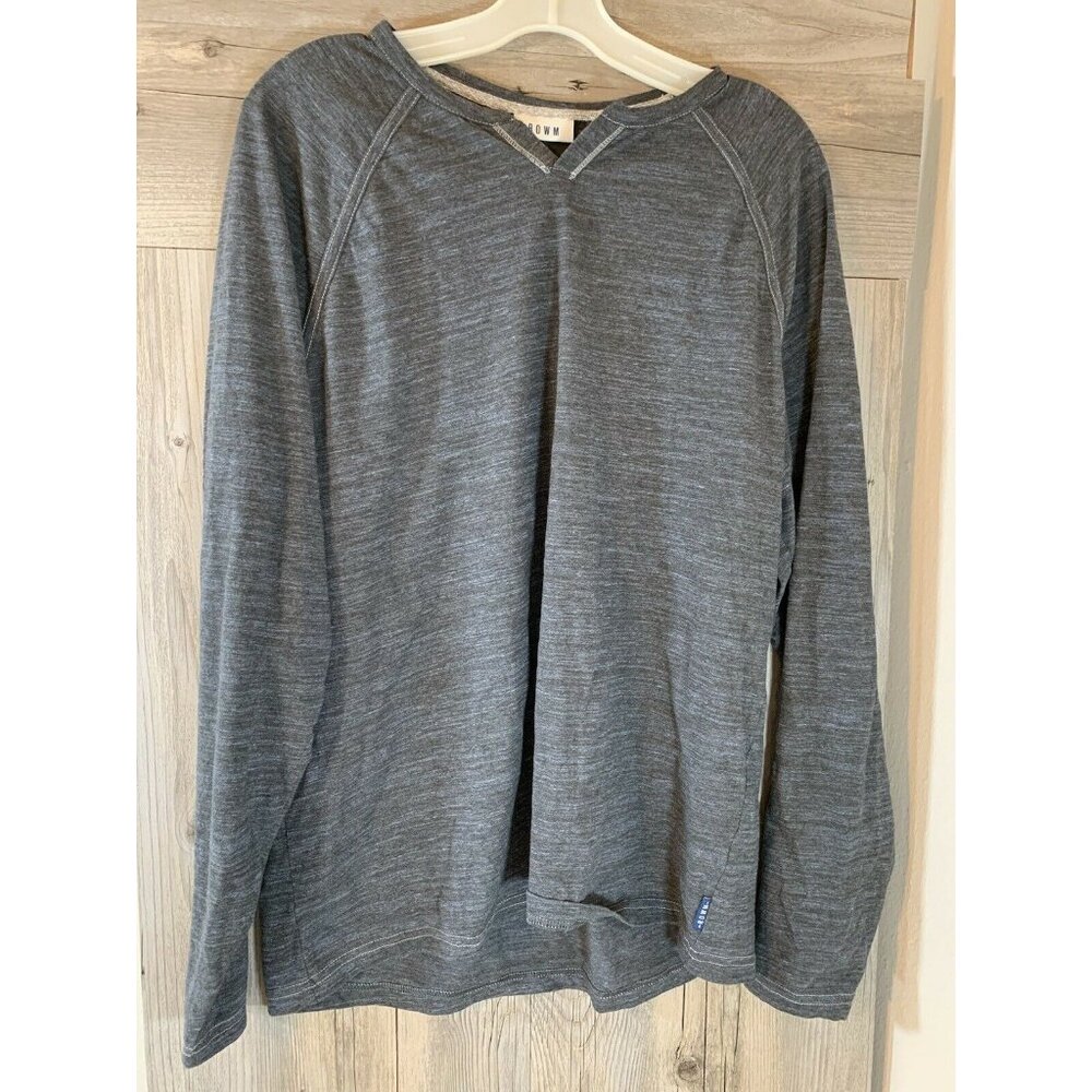 ROWM Long Sleeve Henley Shirt Men's Reg Button Heathered Gray Casual - Size L